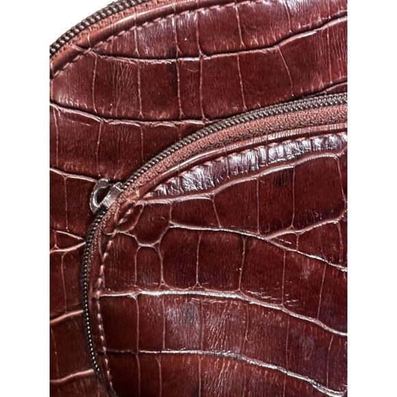 Croc-Embossed Crossbody Bag With Adjustable Strap & Zipper Closure In Rich Brown - Picture 7 of 12